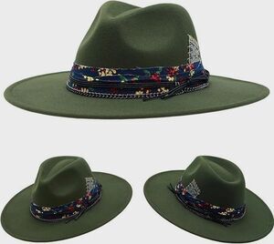 Oiernfe Vintage Style Wide Brim Fedora Unisex L/XL Handmade Felt Western Hat